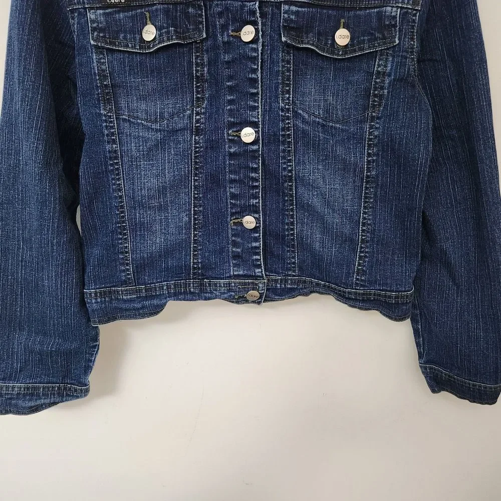 I.DARE Women's Blue Denim Jean Short Jacket Classic Jeans Size L - Picture 3 of 9